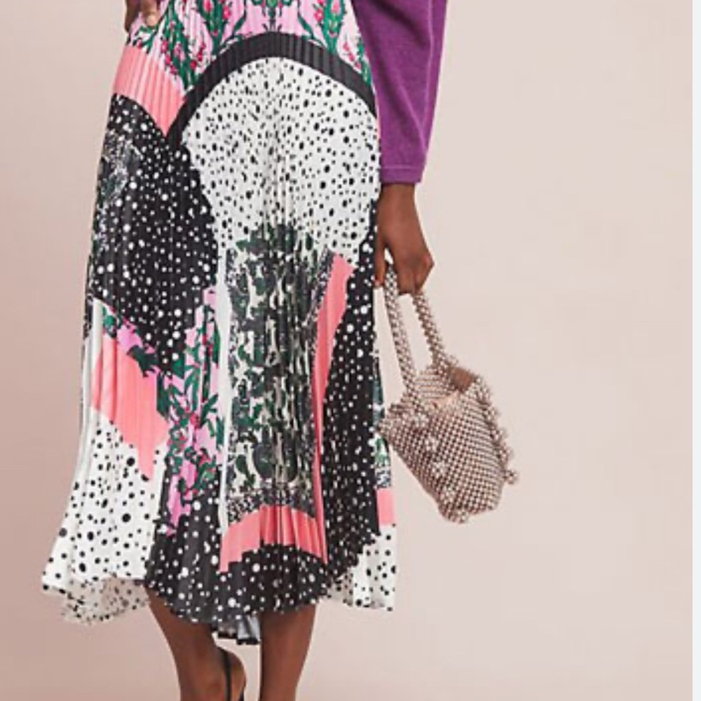 Delphi Multicolor Pleated Silk Midi Skirt